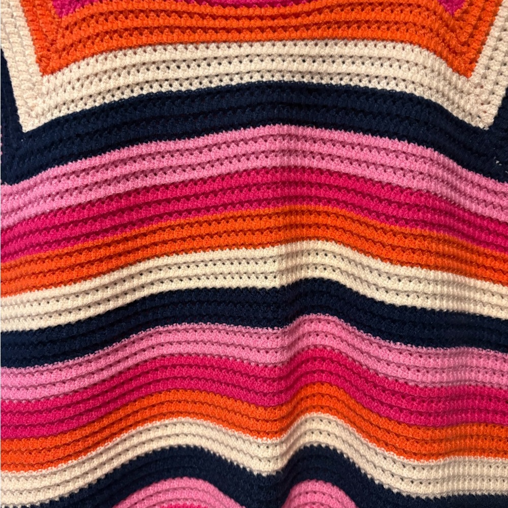 THML Pink Orange Navy Cream Striped Crochet Sweater Vest - Picture 2 of 5